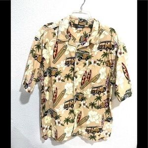 REEBESSE woody north shore all over print Hawaiian aloha button down shirt-XL